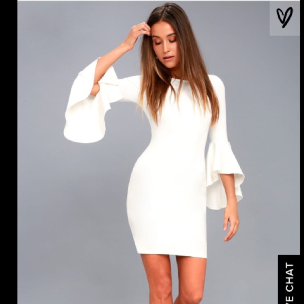 Gimme Flair White Flounce Sleeve Bodycon Dress